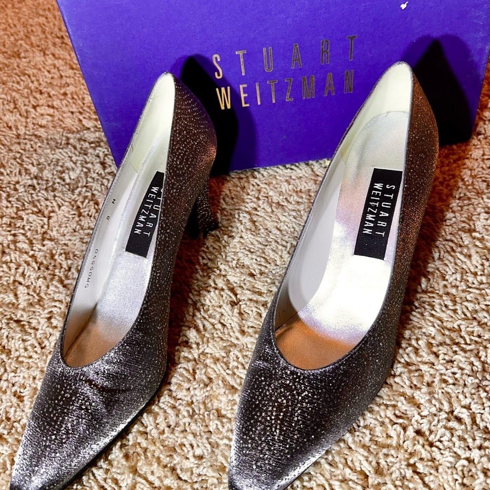 NWT- Stuart Weitzman Glittering Silver Heels - Picture 11 of 15